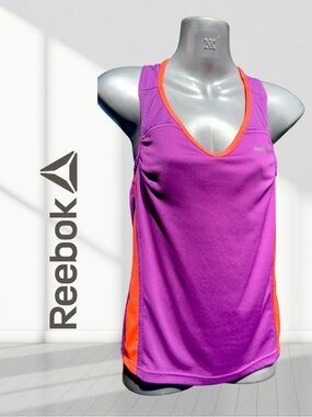 Reebok PlayDry Built-In Bra Racerback Tank Purple Orange XS